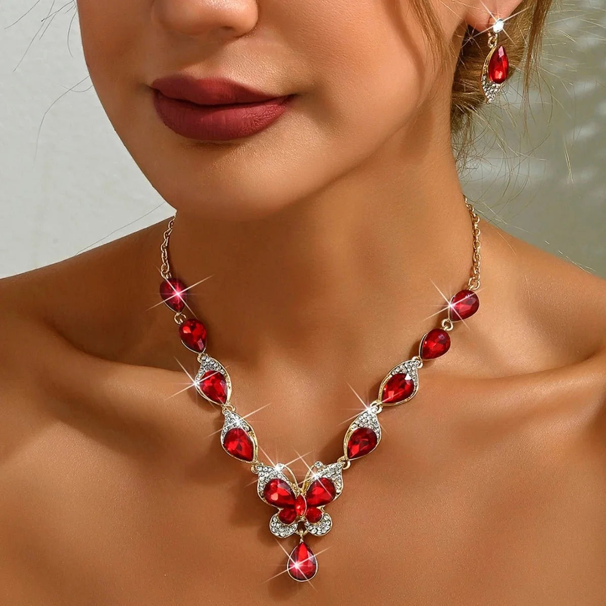 Diamond Gem Set Butterfly Necklace and Earring Set