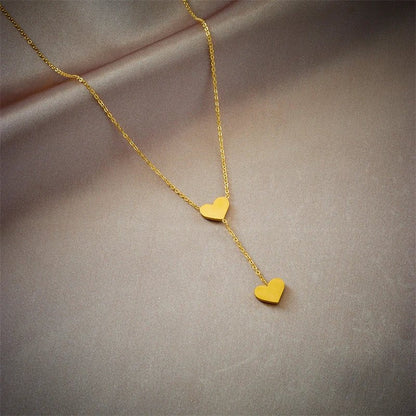 Double Heart Drop Necklace
