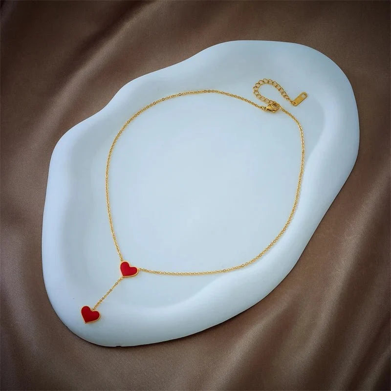 Double Heart Drop Necklace