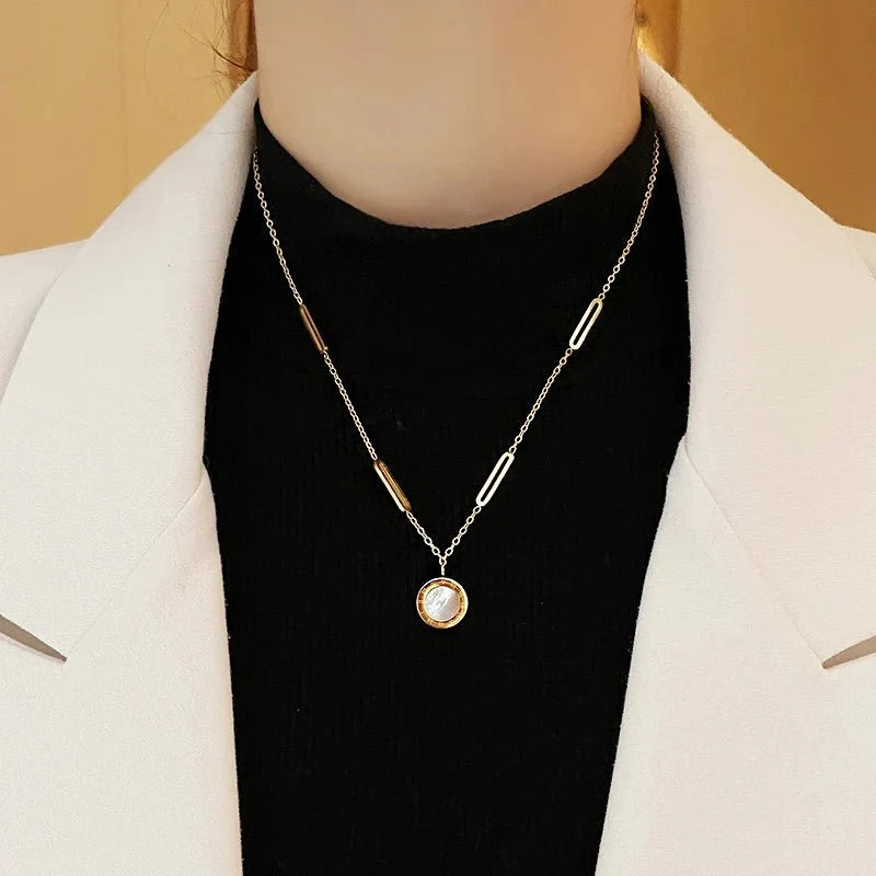 Double Sided Roman Numeral Pendant Necklace