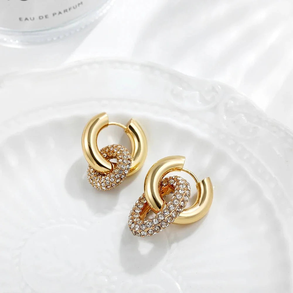Dual Diamond Circle Huggie Earrings