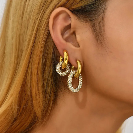 Dual Diamond Circle Huggie Earrings