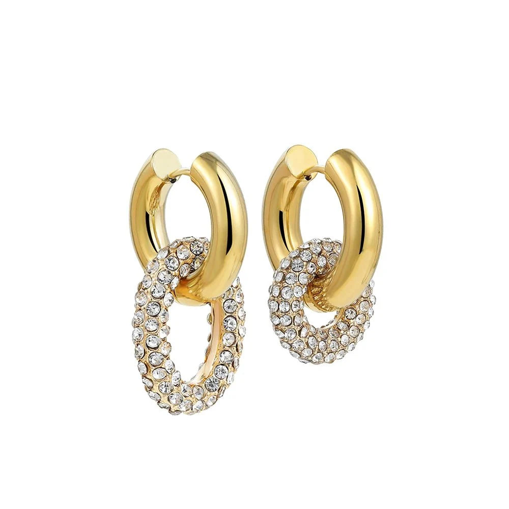 Dual Diamond Circle Huggie Earrings