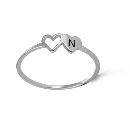Dual Heart Letter Initial Ring