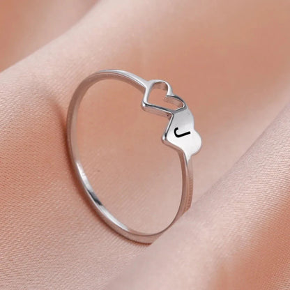 Dual Heart Letter Initial Ring