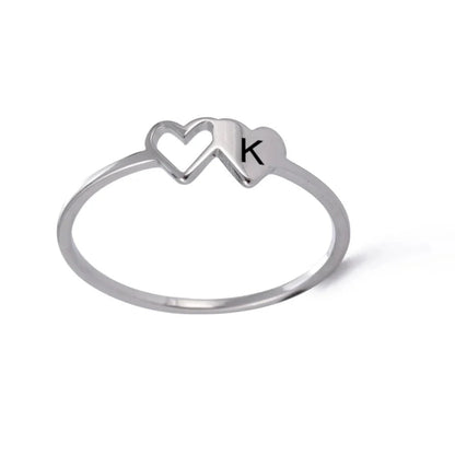 Dual Heart Letter Initial Ring