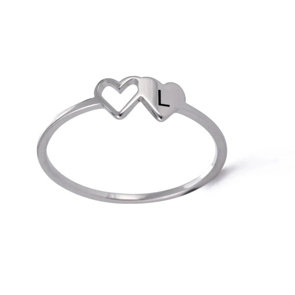 Dual Heart Letter Initial Ring