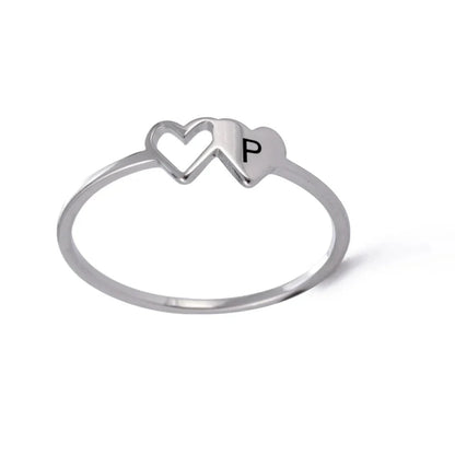 Dual Heart Letter Initial Ring