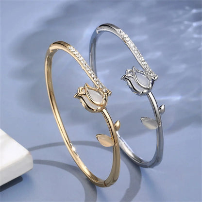 Elegant Tulip Opal Diamond Accented Bracelet
