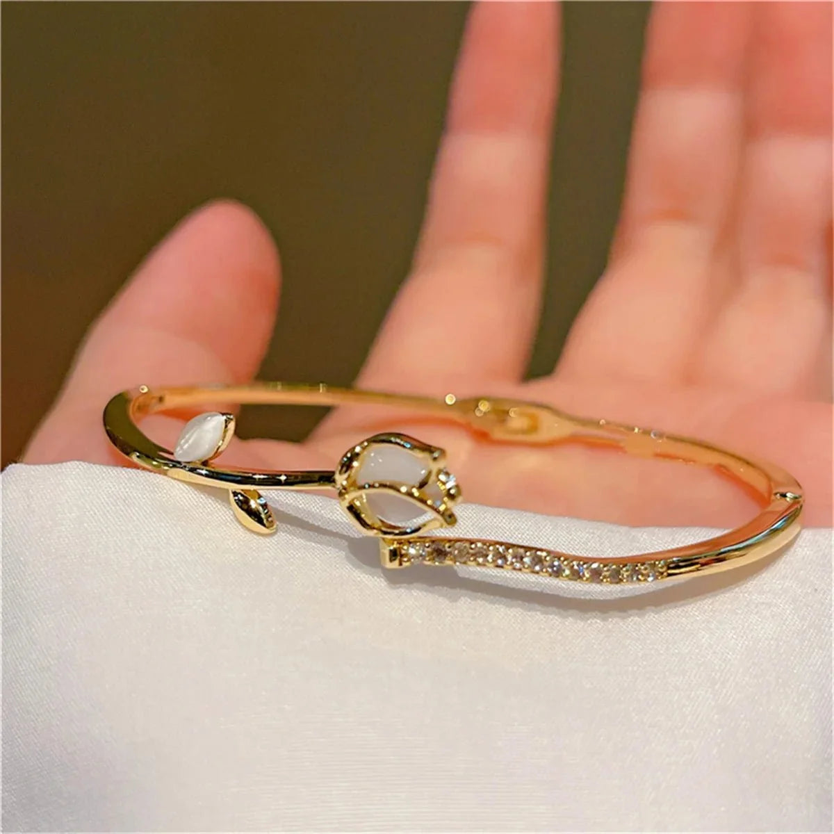 Elegant Tulip Opal Diamond Accented Bracelet