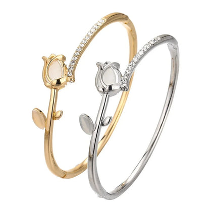 Elegant Tulip Opal Diamond Accented Bracelet