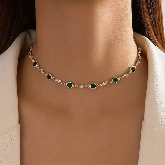 Emerald and Diamond Spaced Choker Necklace