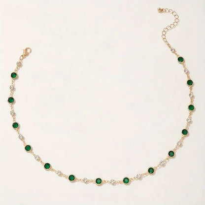 Emerald and Diamond Spaced Choker Necklace