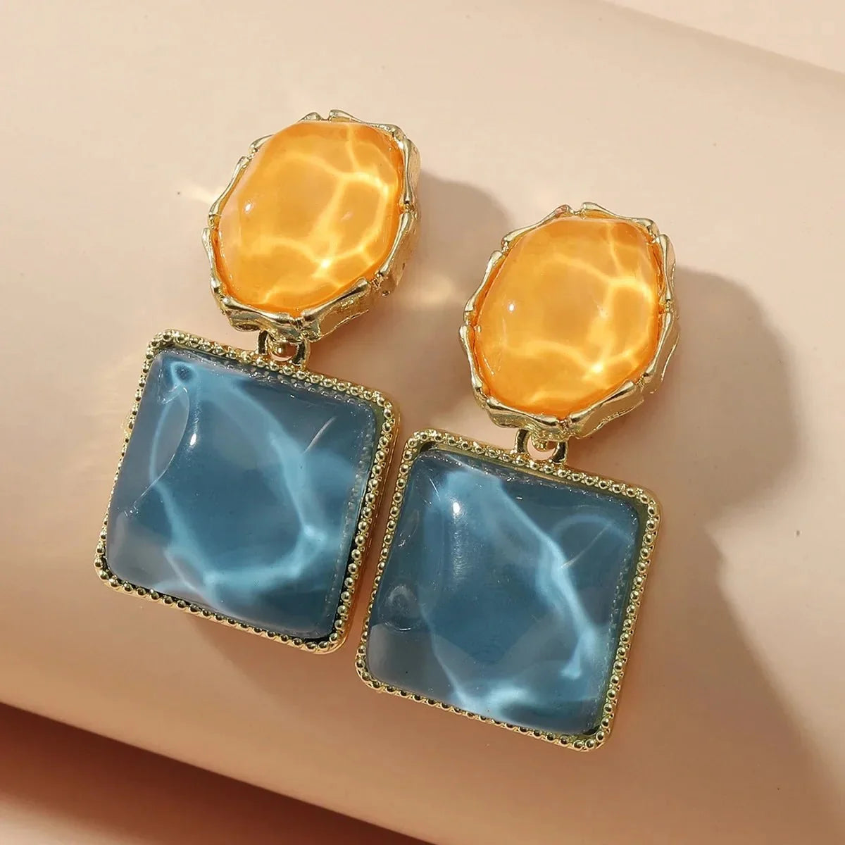 Enamel Geometric Oval Square Earrings