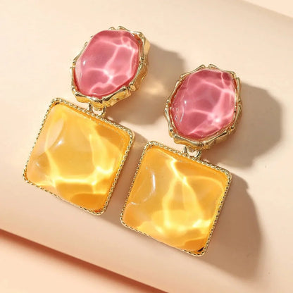 Enamel Geometric Oval Square Earrings