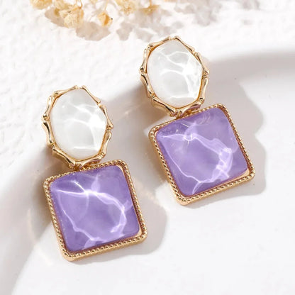 Enamel Geometric Oval Square Earrings