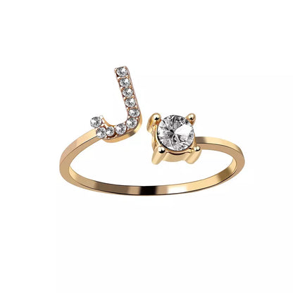 Adjustable Dainty Diamond Letter Initial Ring
