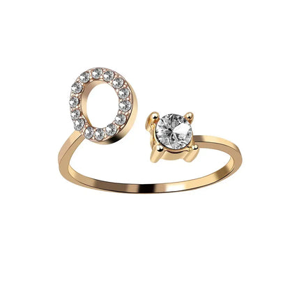 Adjustable Dainty Diamond Letter Initial Ring