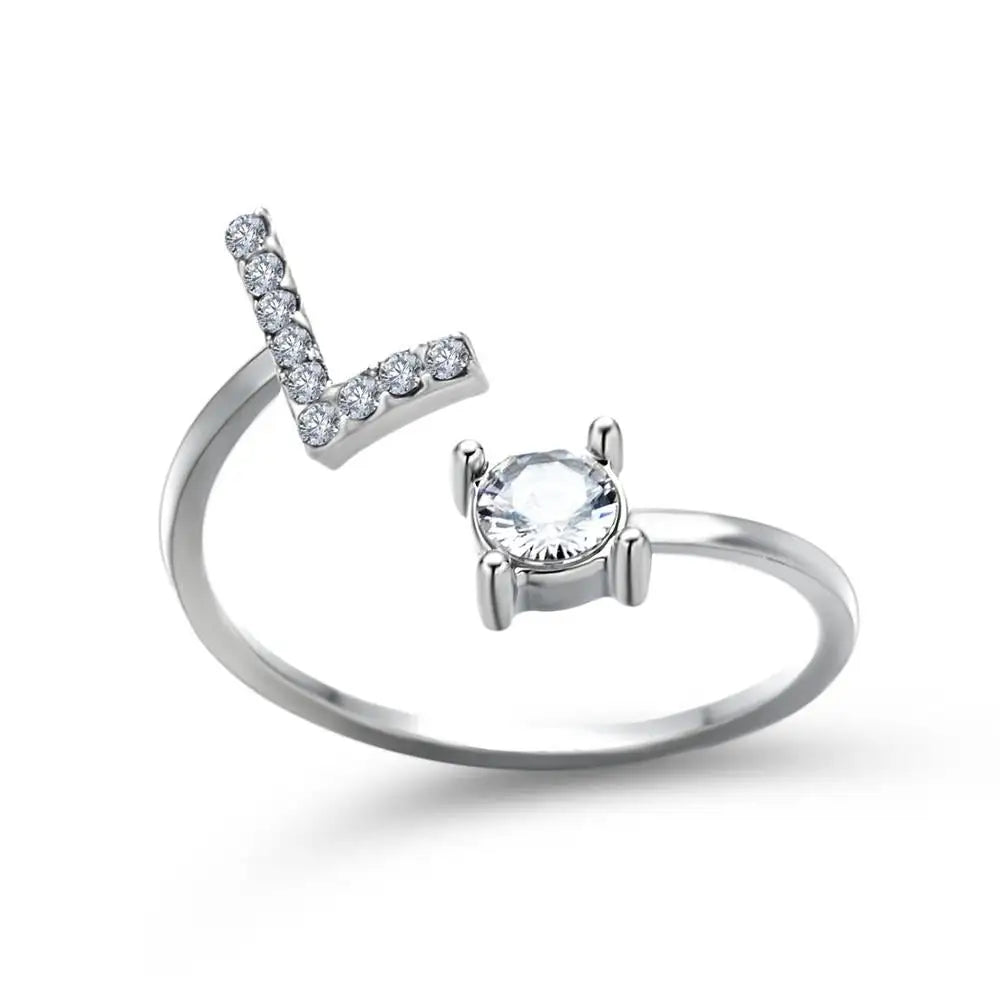 Adjustable Dainty Diamond Letter Initial Ring
