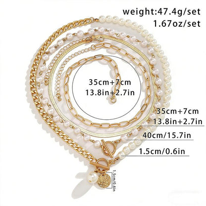 4pc Elegant Pearl Accented Necklace Stack