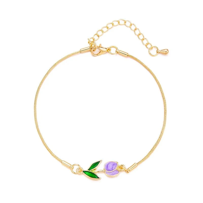 Feminine Floral Tulip Bracelet and Necklace Set