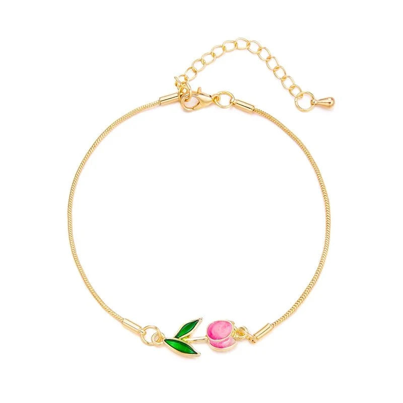 Feminine Floral Tulip Bracelet and Necklace Set