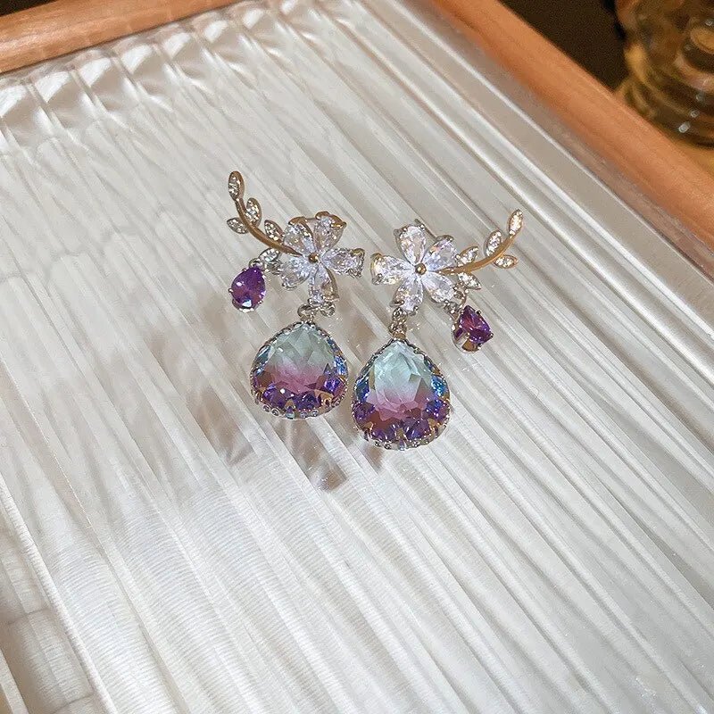 Floral Amethyst Water Drop Earrings