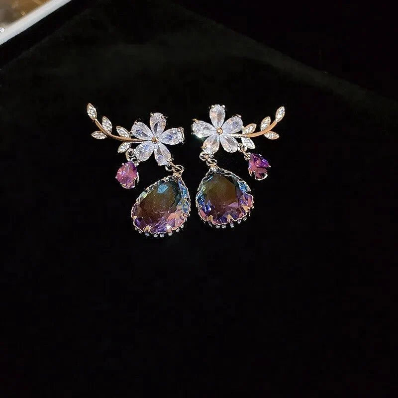 Floral Amethyst Water Drop Earrings