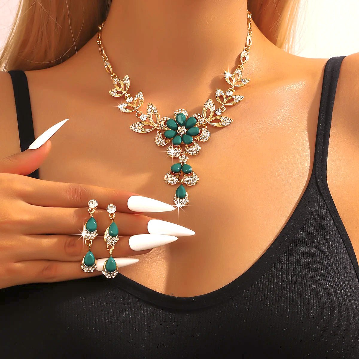 Floral Diamond Necklace and Earring Set