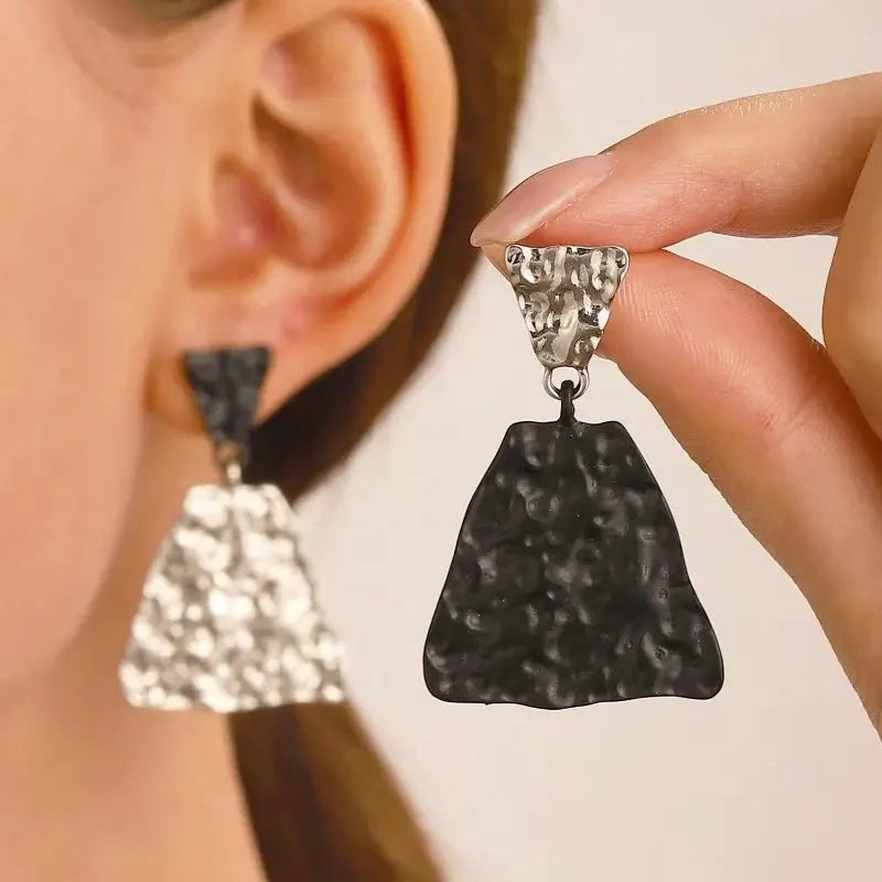 Geometric Textured Black and White Earrings