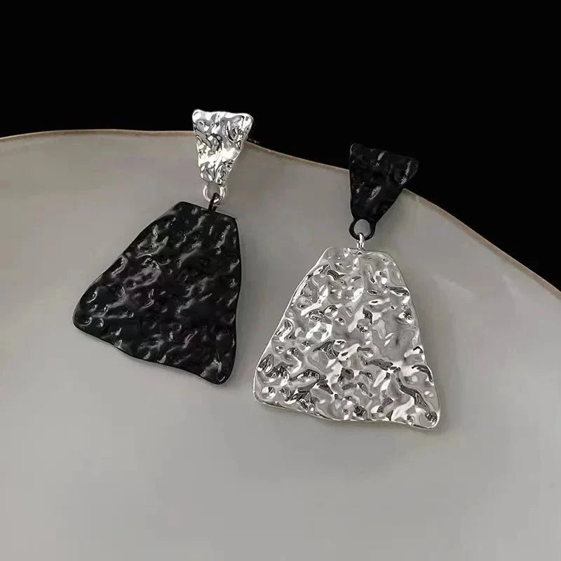 Geometric Textured Black and White Earrings