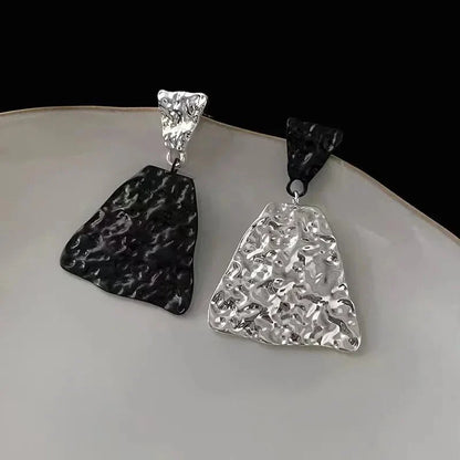 Geometric Textured Black and White Earrings