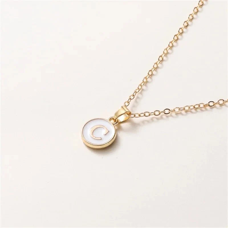 Gold Accented Circle Letter Initial Necklace