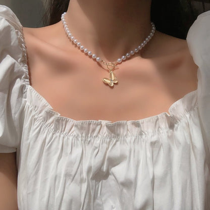 Gold Crystal Butterfly Clasp Choker Necklace