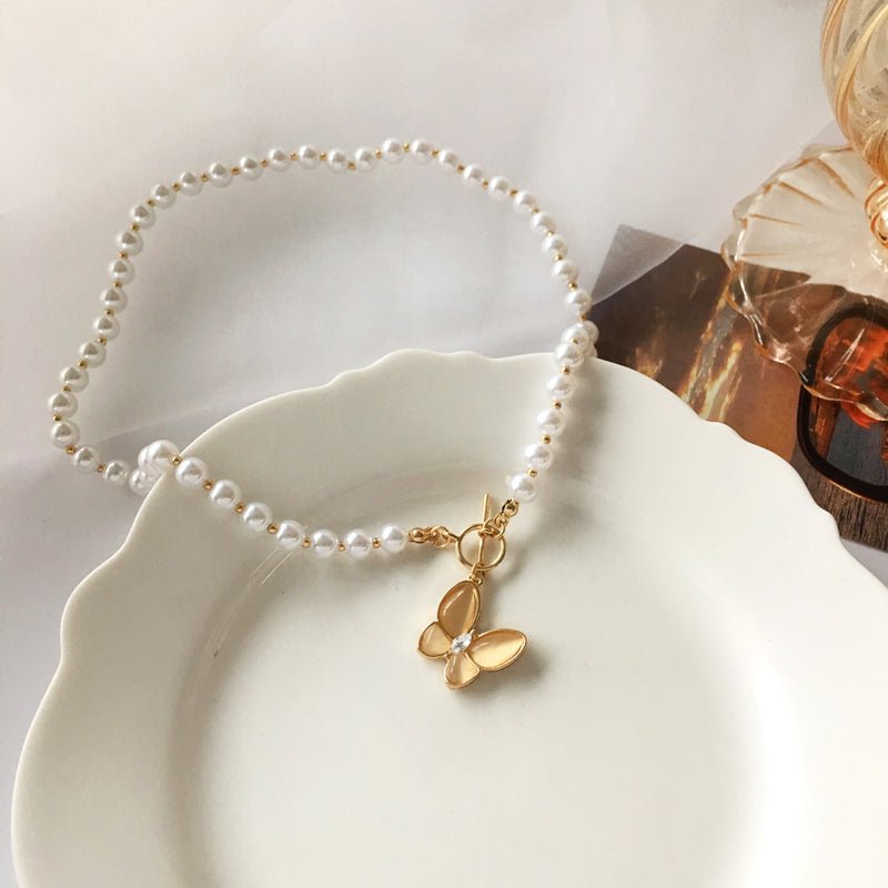 Gold Crystal Butterfly Clasp Choker Necklace