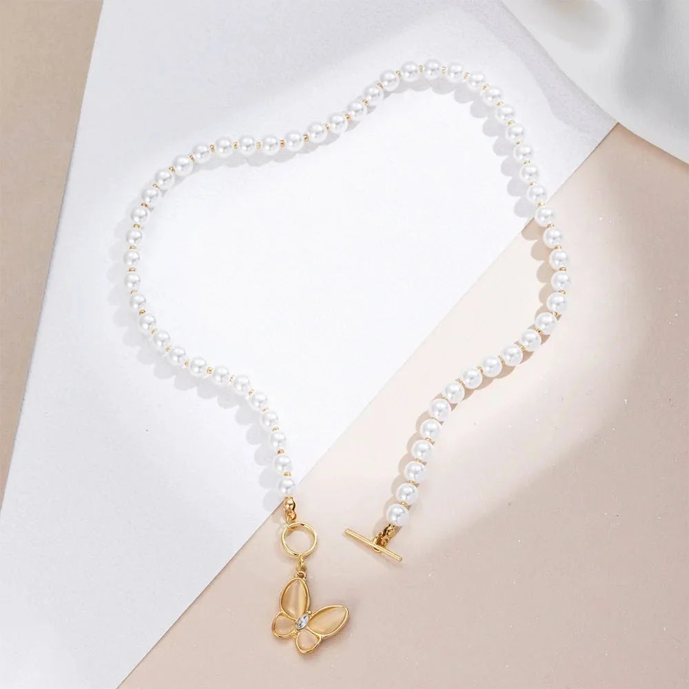 Gold Crystal Butterfly Clasp Choker Necklace