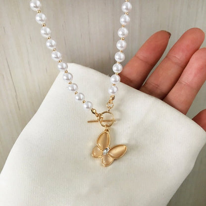 Gold Crystal Butterfly Clasp Choker Necklace