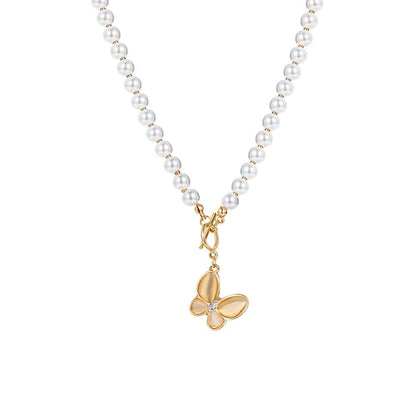 Gold Crystal Butterfly Clasp Choker Necklace