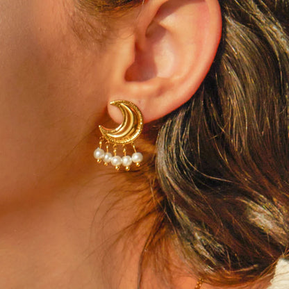 Golden Crescent Moon Astrology Necklace Bracelet Earrings Jewelry Set