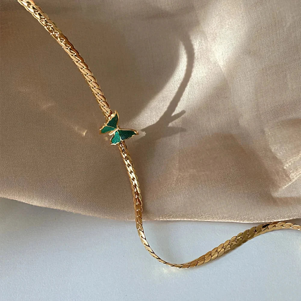 Golden Herringbone Butterfly Choker Necklace
