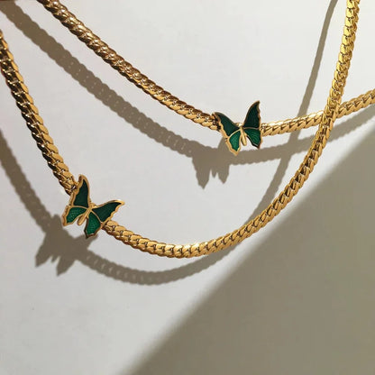 Golden Herringbone Butterfly Choker Necklace