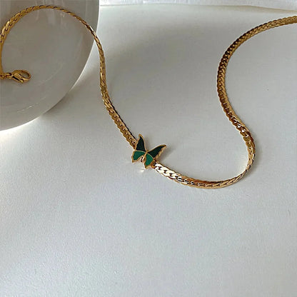 Golden Herringbone Butterfly Choker Necklace