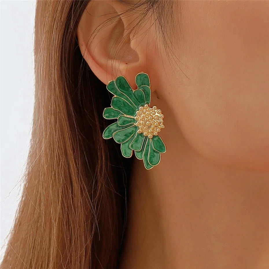 Half Flower Enamel Earrings