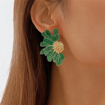 Half Flower Enamel Earrings