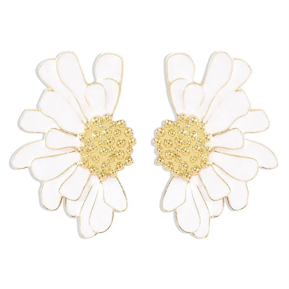 Half Flower Enamel Earrings
