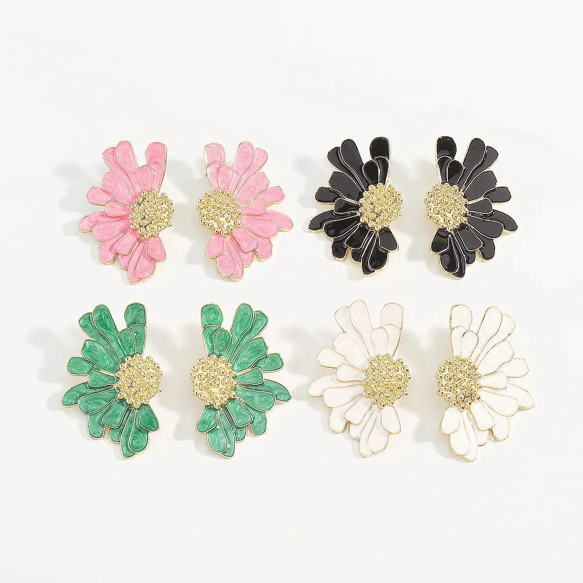 Half Flower Enamel Earrings