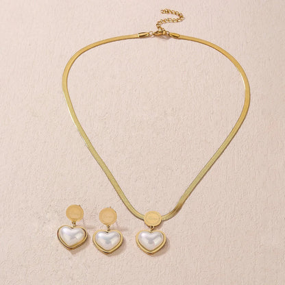 Herringbone Love Heart Necklace and Earrings Set