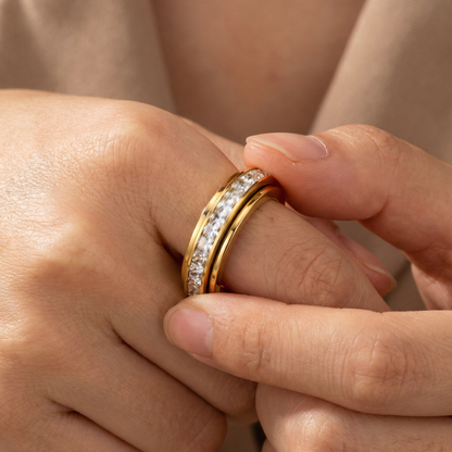 Simulated Diamond Accented Rotating Anxiety Relief Ring