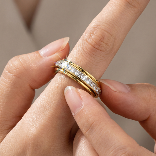 Simulated Diamond Accented Rotating Anxiety Relief Ring