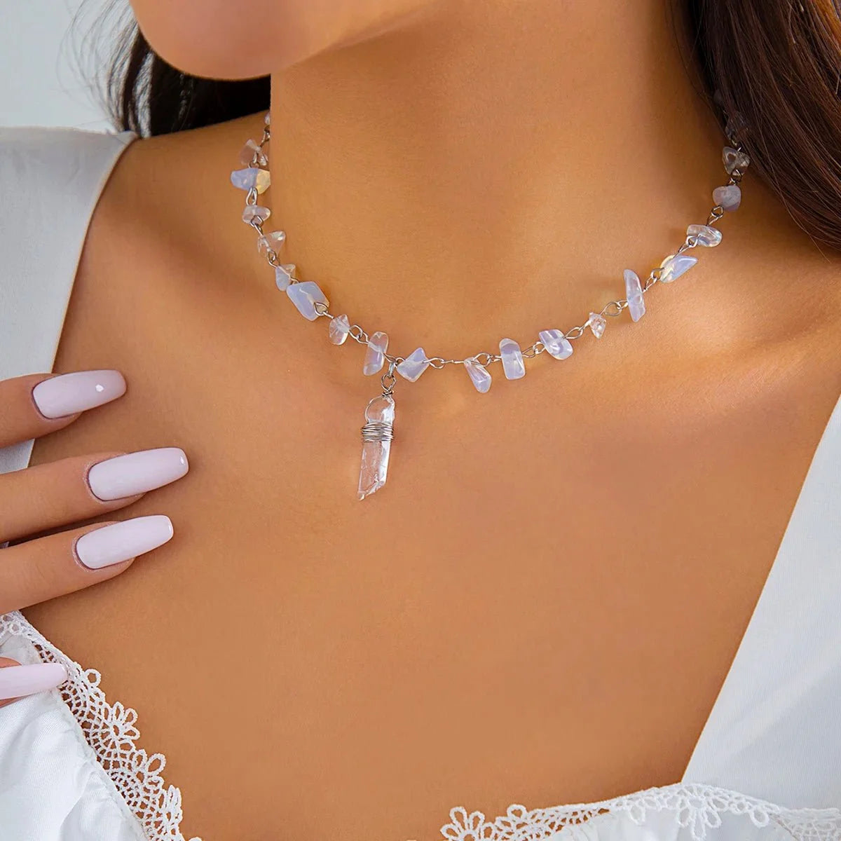 Ice Crystal Stone Choker Necklace